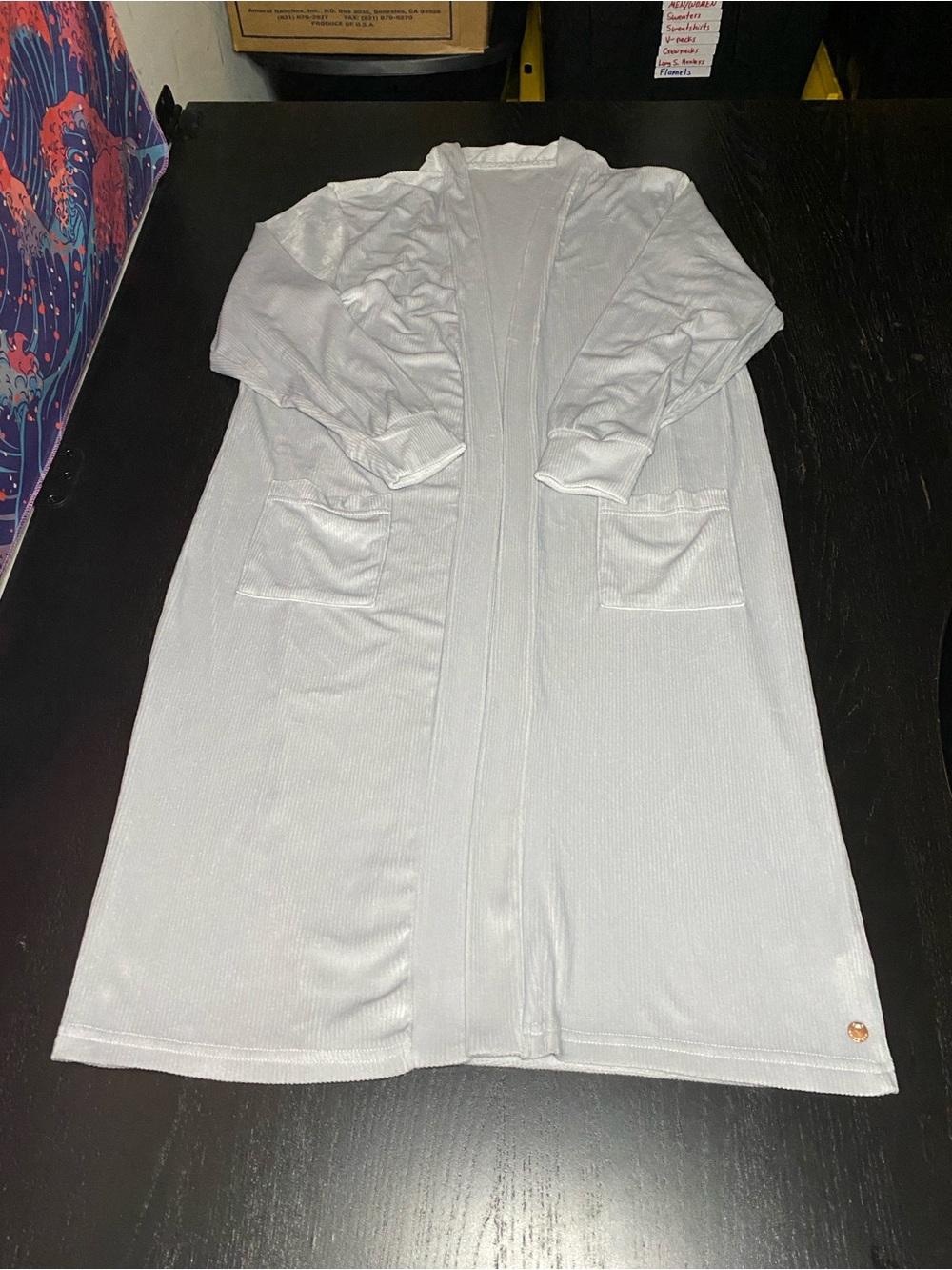 Danskin Light Gray Long Open-Front Knit Robe